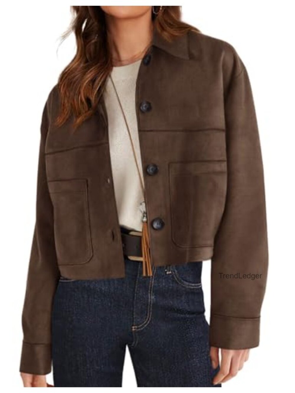 Faux Suede Shacket Jacket Lightweight Cropped Casual Coat